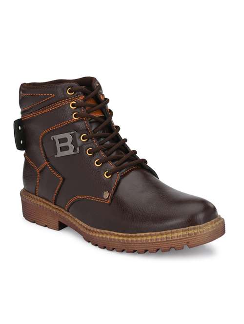 brown synthetic lace up boatshoes