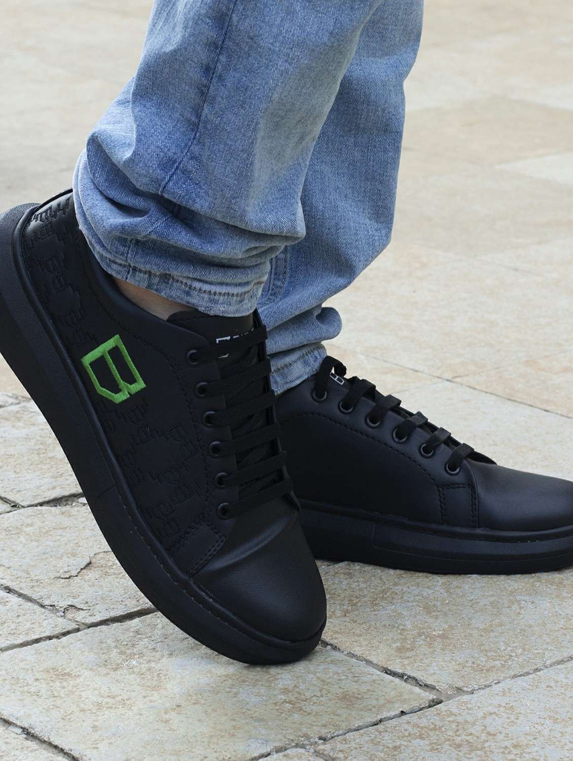 black synthetic lace up sneakers - 18737048 -  Standard Image - 3