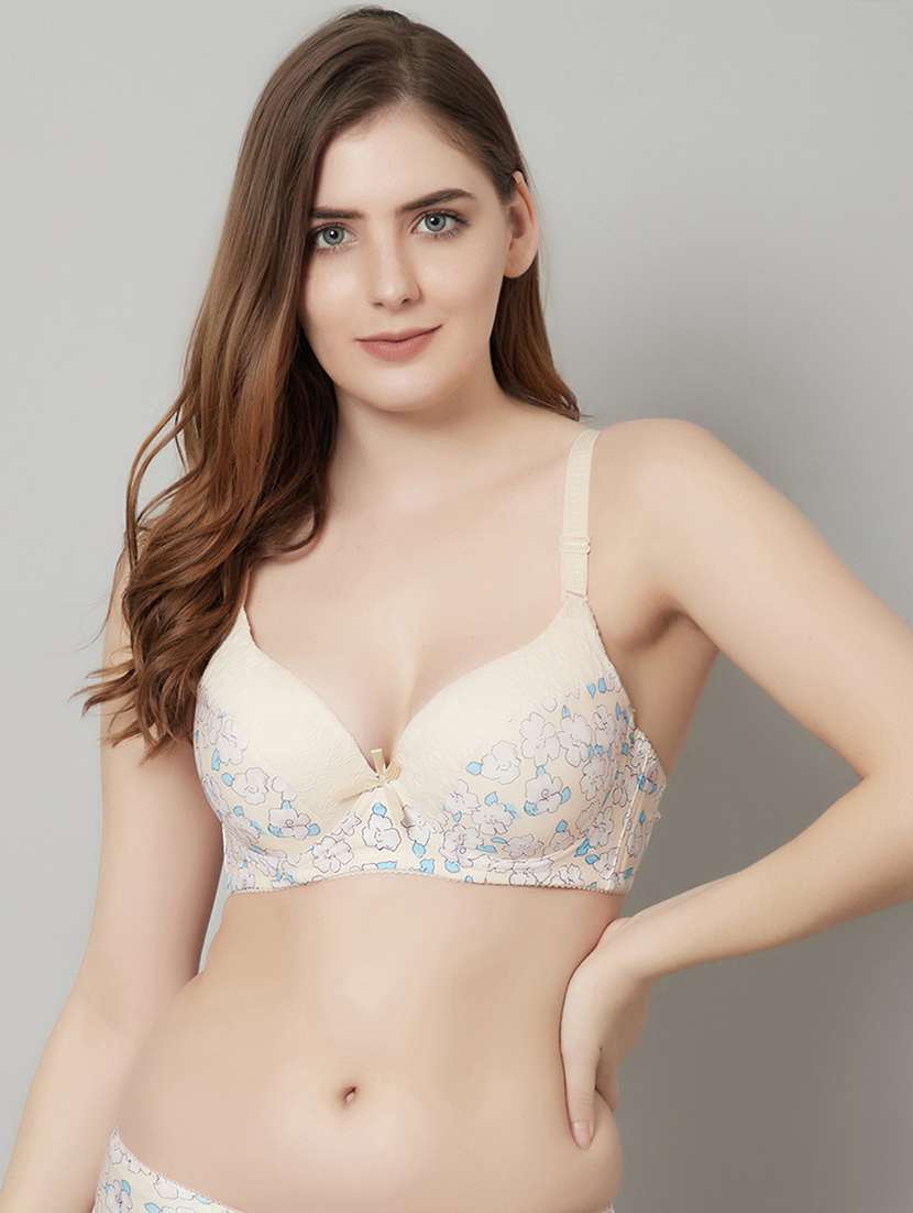 beige printed t-shirt bra