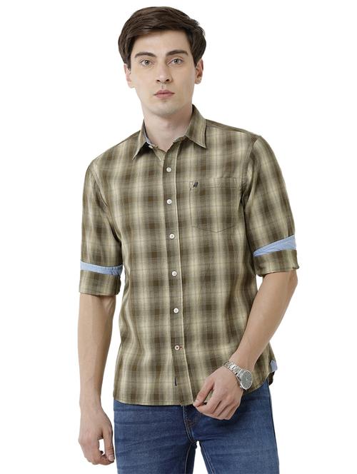 olive checkered casual shirt - 18738077 -  Standard Image - 0
