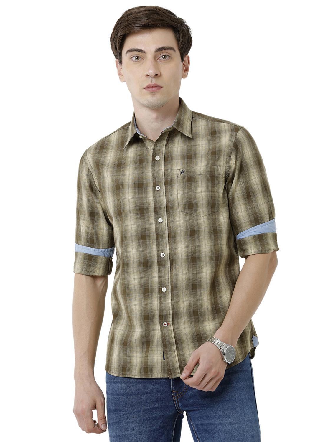 olive checkered casual shirt - 18738077 -  Zoom Image - 0