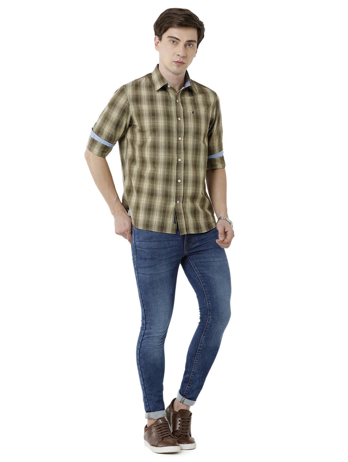 olive checkered casual shirt - 18738077 - Standard Image - 3