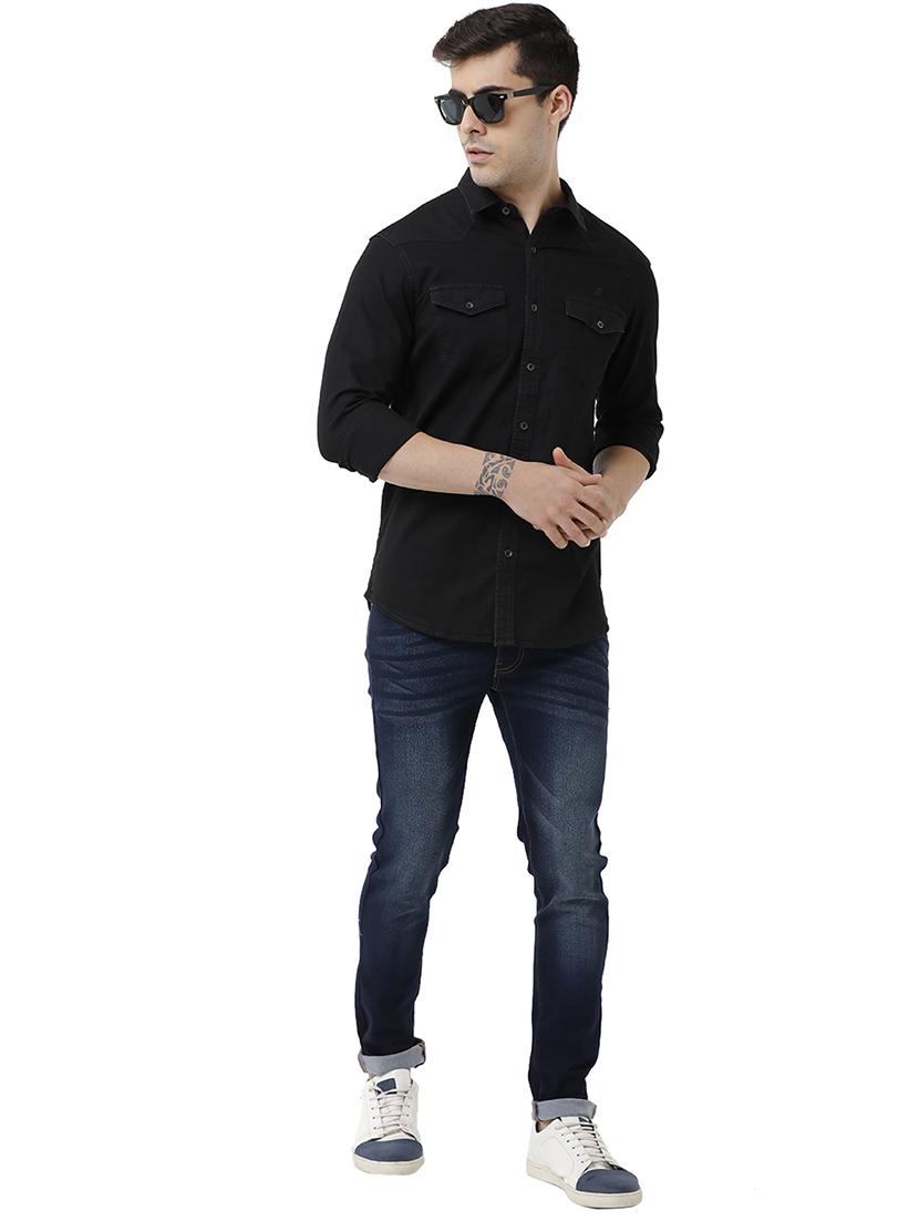 black solid casual shirt - 18738307 - Standard Image - 3