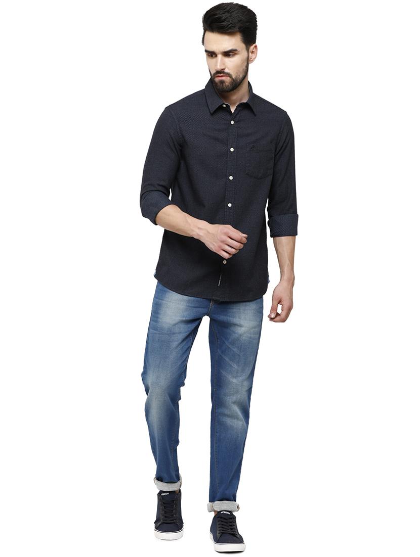 blue self design casual shirt - 18738310 - Standard Image - 3