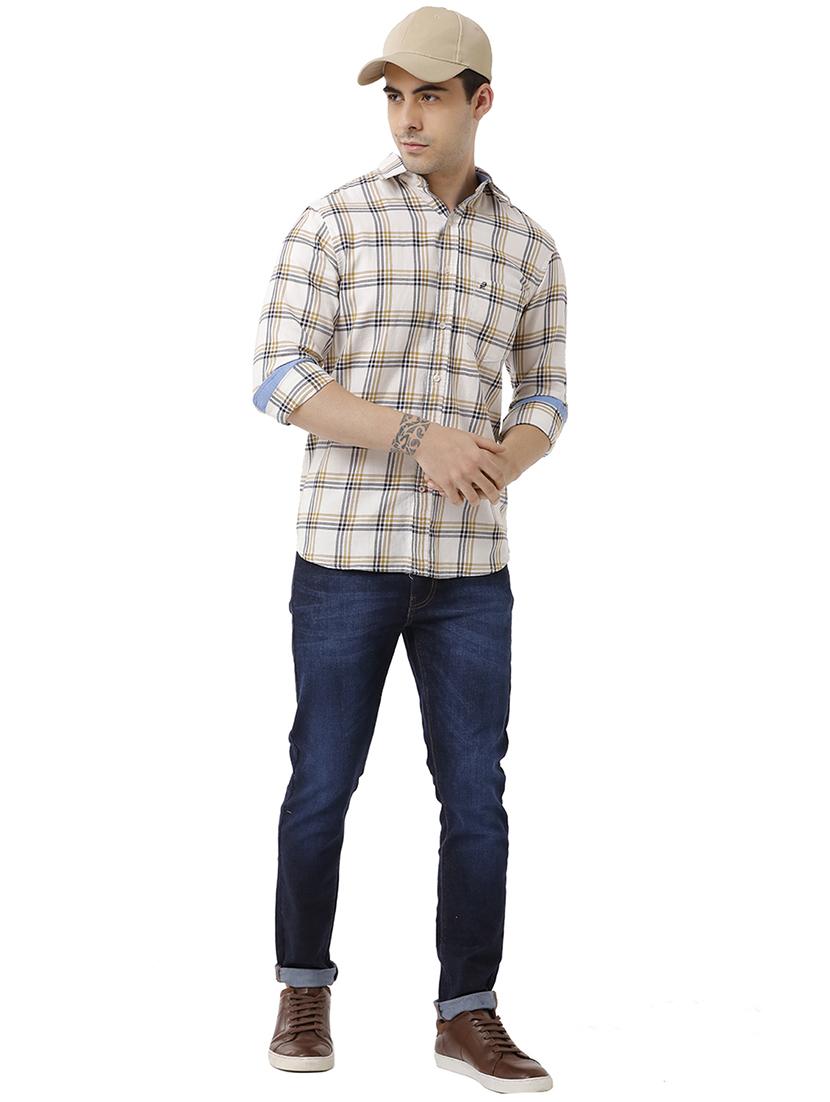 cream checkered casual shirt - 18738314 - Standard Image - 3