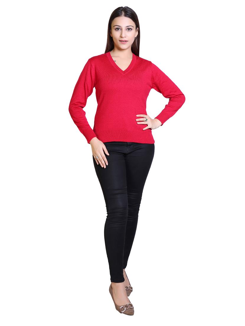 red v neck solid wool pullovers - 18738969 - Standard Image - 3