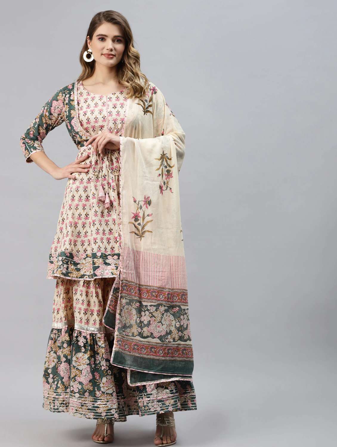 women kurta sharara set with dupatta