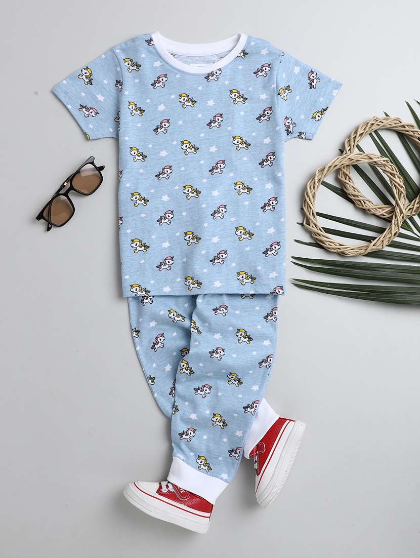 blue printed nightwear set