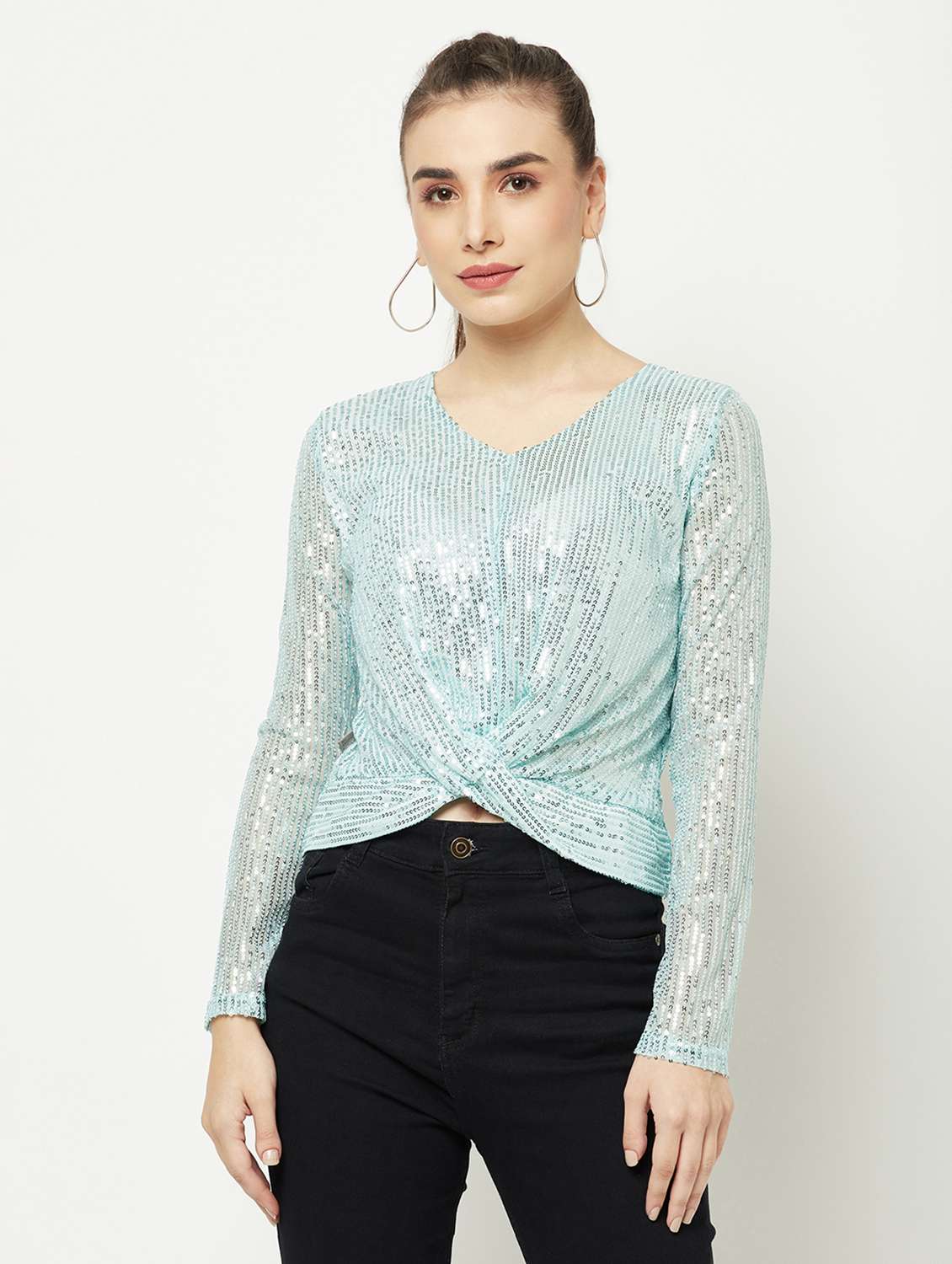 blue cotton blend regular top