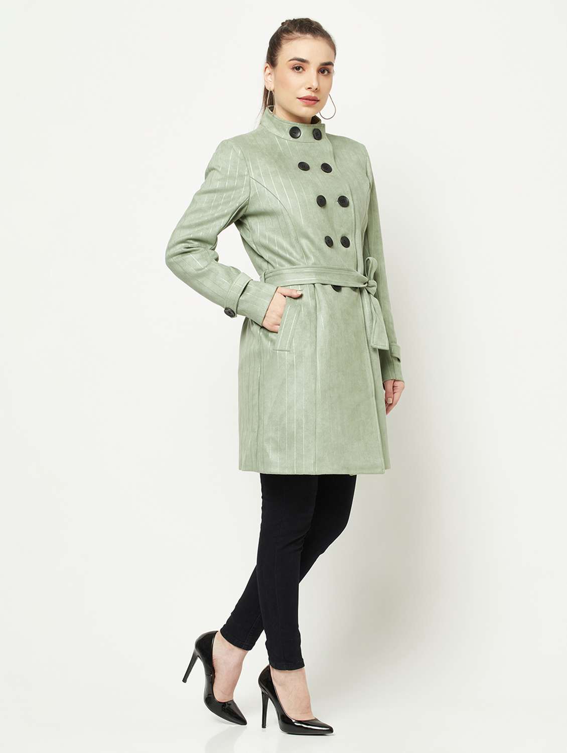 green tie front stripes trench coat - 18739034 -  Standard Image - 3