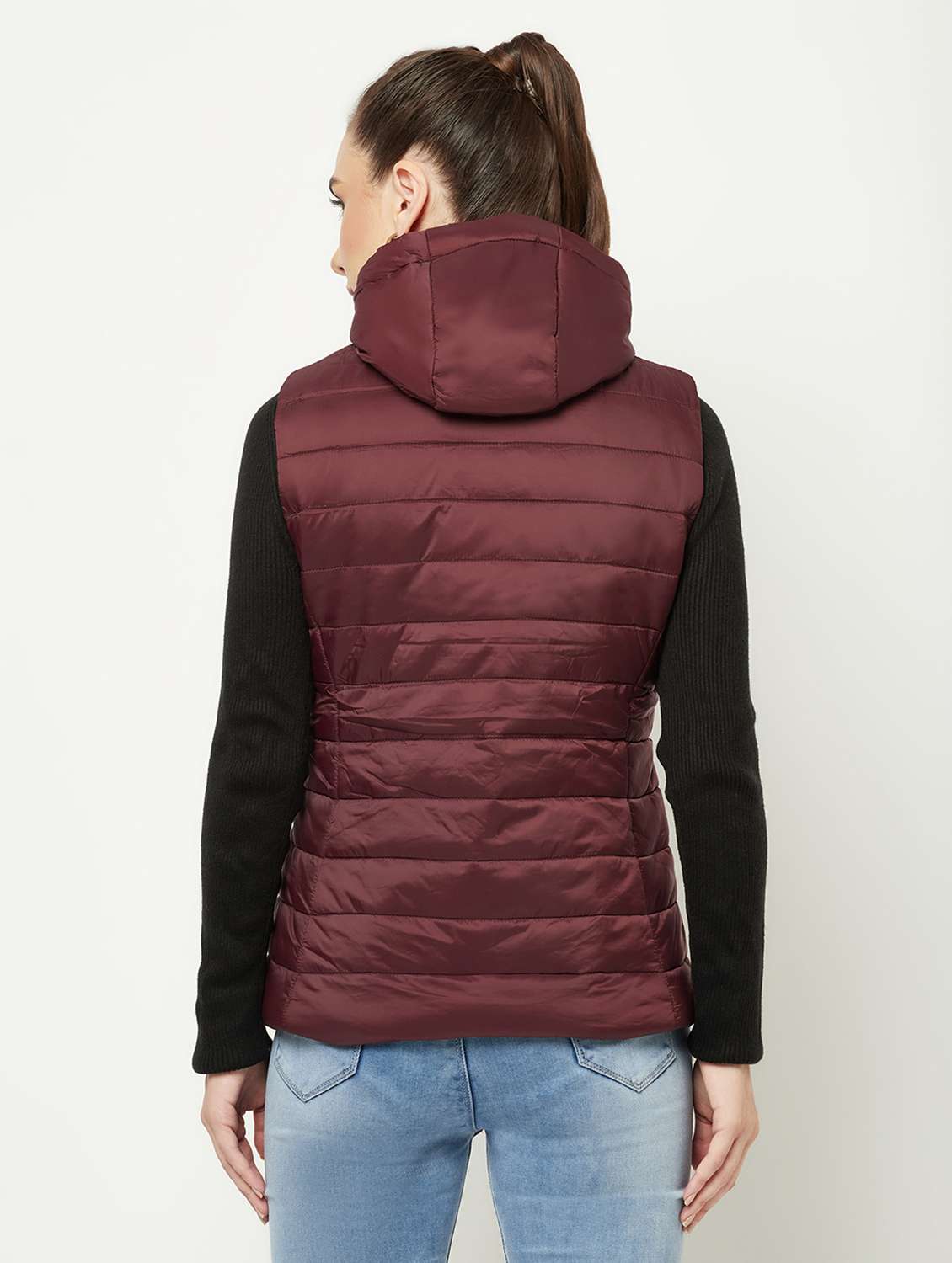 women burgundy solid sleeveless quilted jacket - 18739041 -  Standard Image - 3