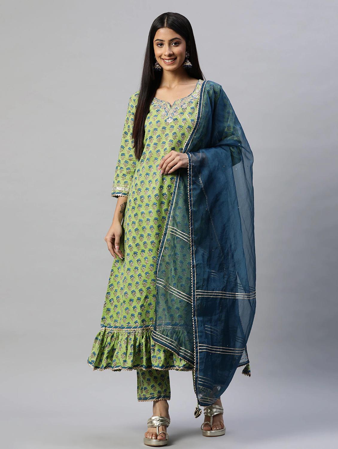women three quarter sleeve kurta pant with dupatta set - 18739072 -  Zoom Image - 0