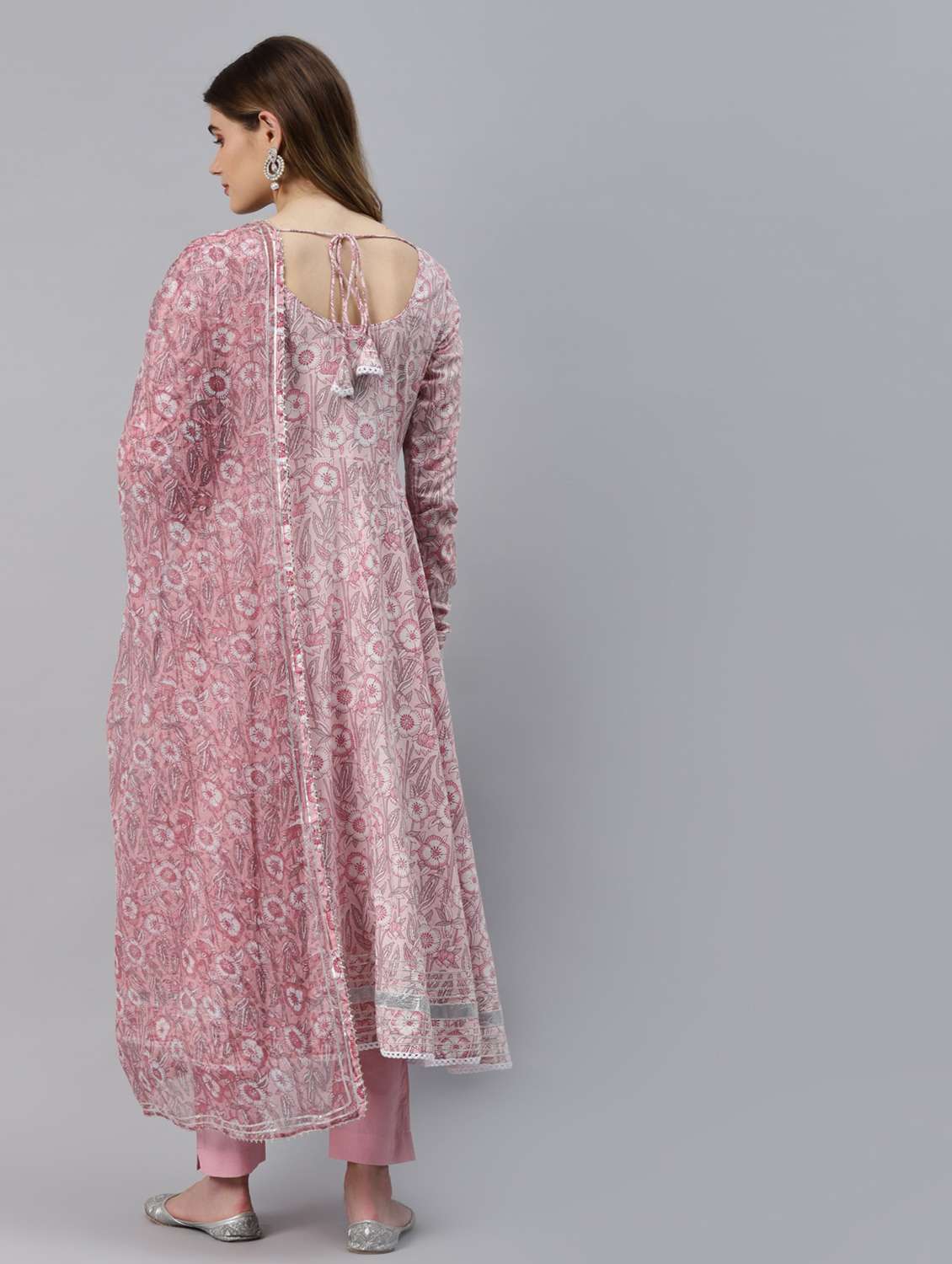 women pink long sleeve anarkali kurta pant with dupatta set - 18739082 -  Standard Image - 3