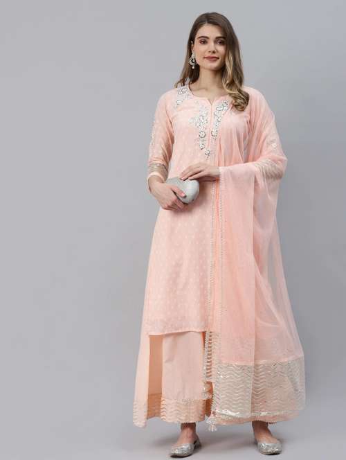 pink kurta palazzo set with dupatta - 18739084 -  Standard Image - 0