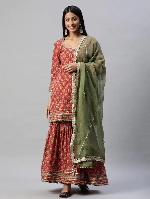 women kurta sharara set with dupatta - 18739088 - Standard Image - 0