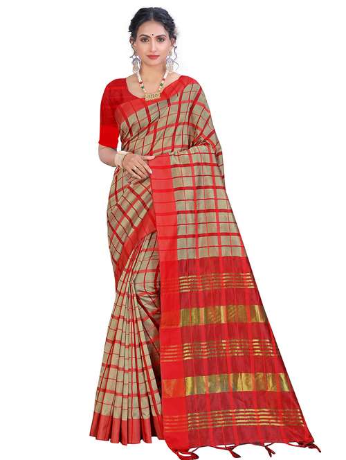 check printed saree with blouse - 18739094 - Standard Image - 0