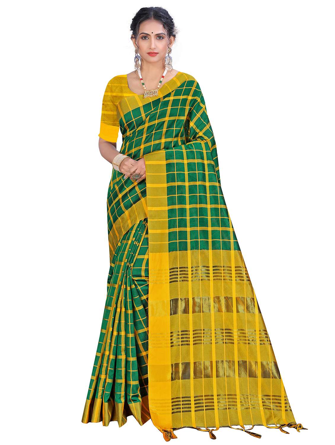 check printed saree with blouse - 18739097 - Zoom Image - 0