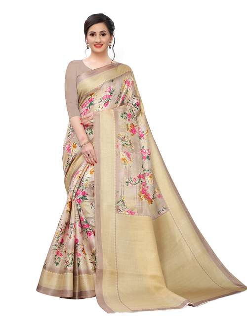zari bordered floral designed saree with blouse - 18739396 - Standard Image - 0