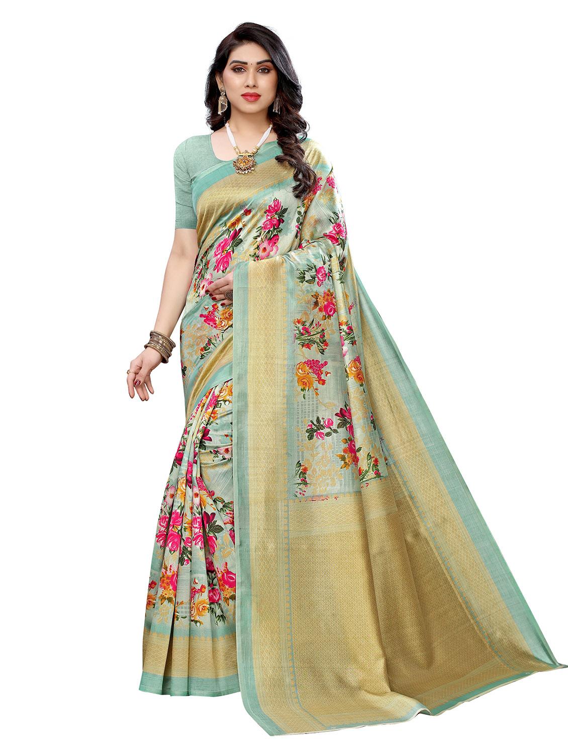 zari bordered floral designed saree - 18739409 -  Zoom Image - 0