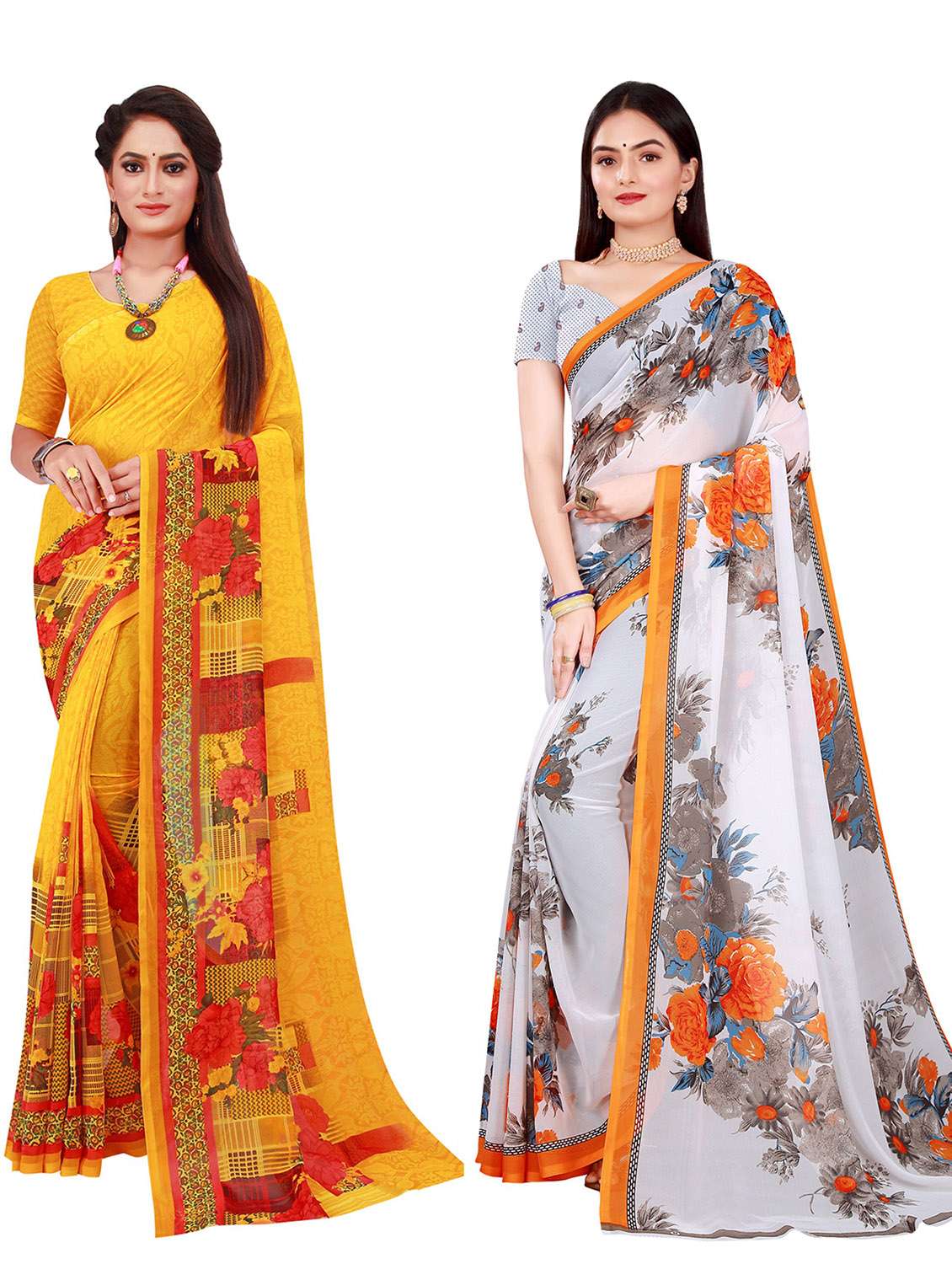 pack of 2 printed sarees with blouse