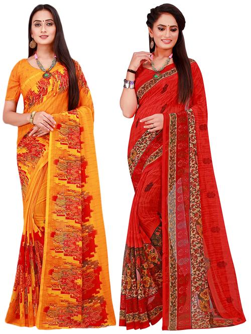 pack of 2 printed sarees with blouse - 18740286 -  Standard Image - 0