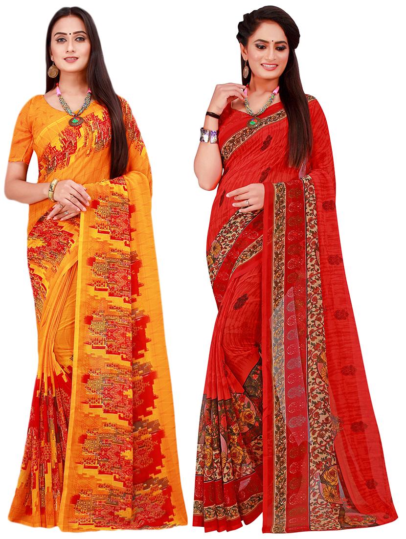 pack of 2 printed sarees with blouse - 18740286 -  Zoom Image - 0