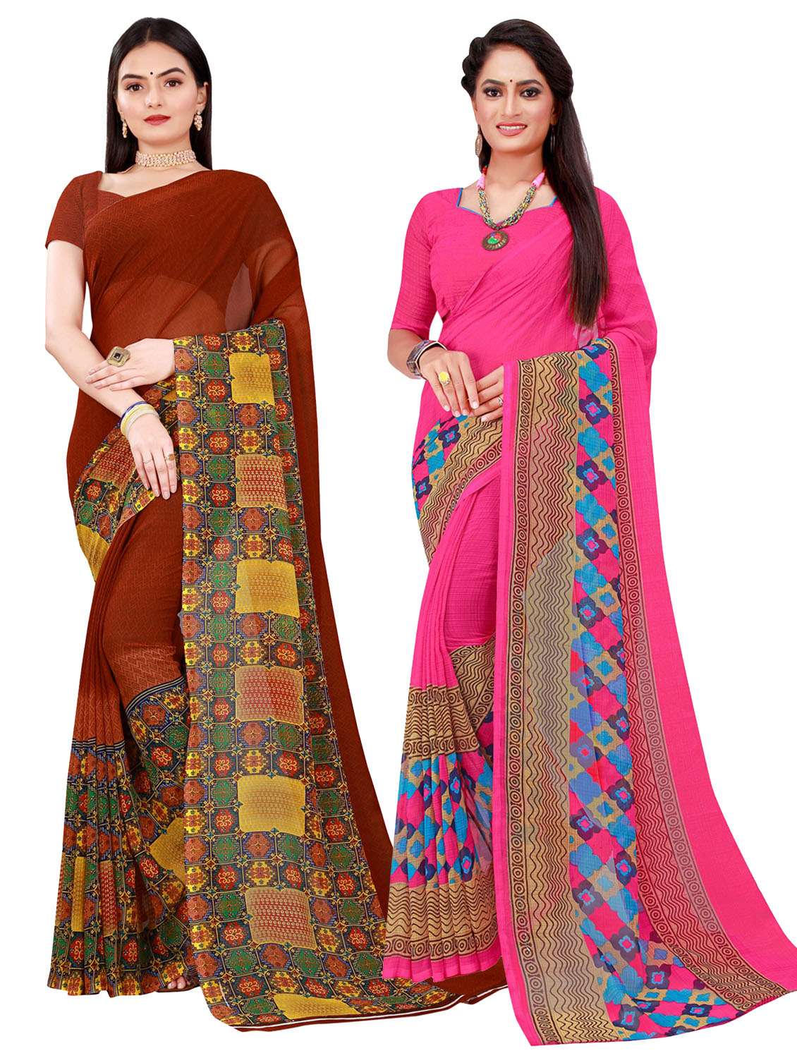 pack of 2 printed sarees with blouse - 18740825 -  Zoom Image - 0