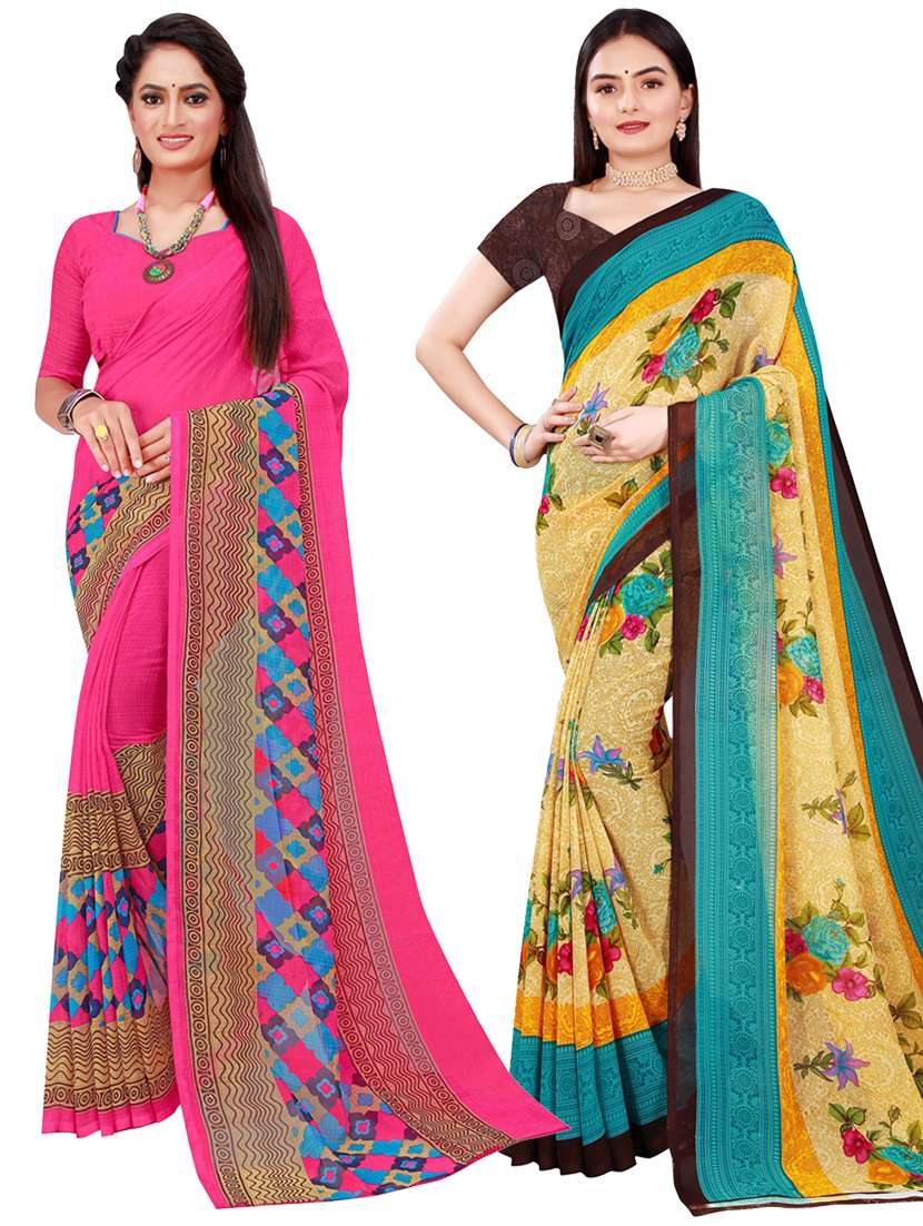 multi coloured printed saree set with blouse