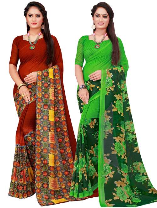 pack of 2 printed sarees with blouse - 18741685 - Standard Image - 0