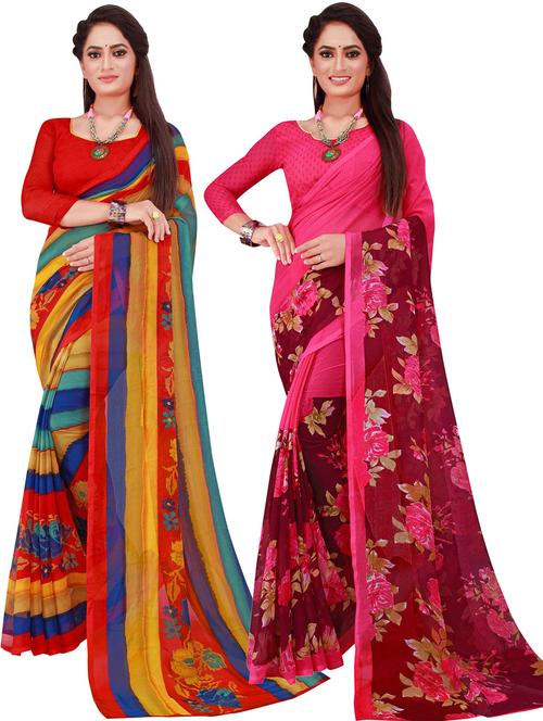 multi colored combo saree with blouse - 18741912 - Standard Image - 0