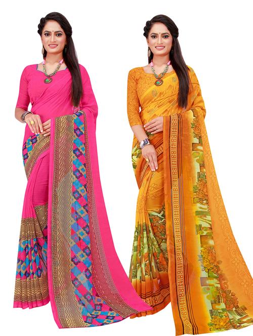 pack of 2 printed sarees with blouse - 18742118 -  Standard Image - 0
