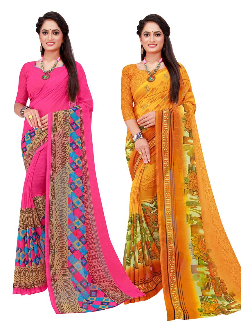 pack of 2 printed sarees with blouse - 18742118 -  Zoom Image - 0