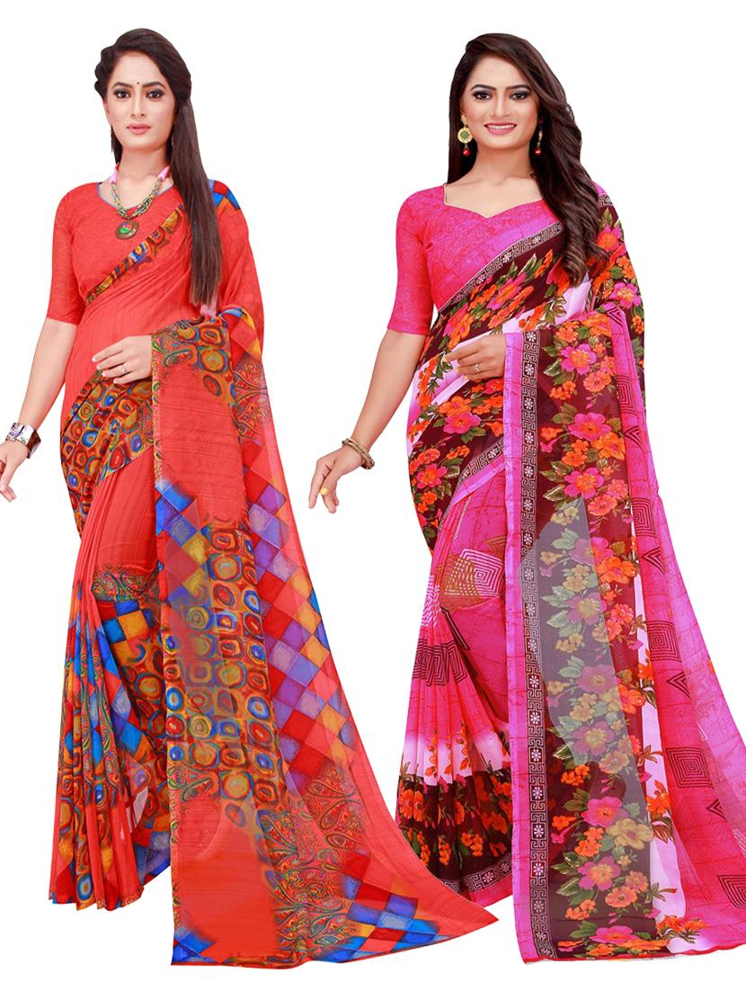 pack of 2 printed sarees with blouse - 18742188 - Zoom Image - 0