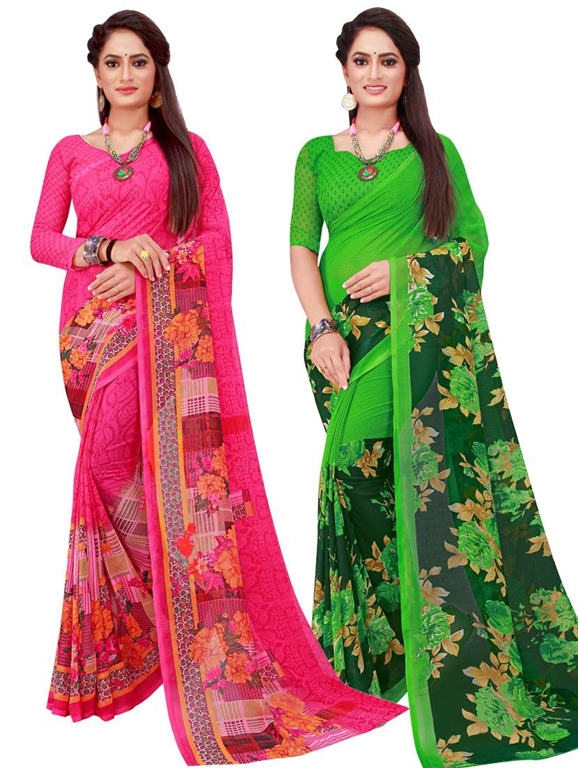 pack of 2 printed sarees with blouse