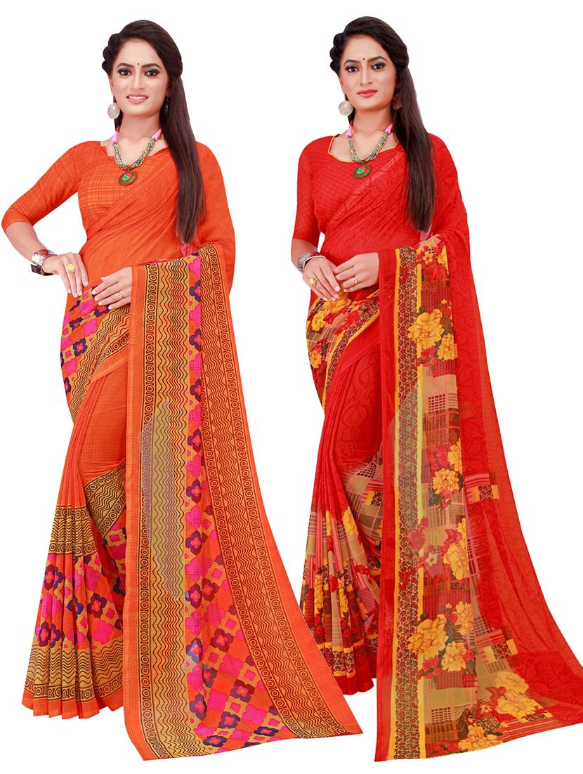 pack of 2 printed sarees with blouse - 18742241 - Zoom Image - 0