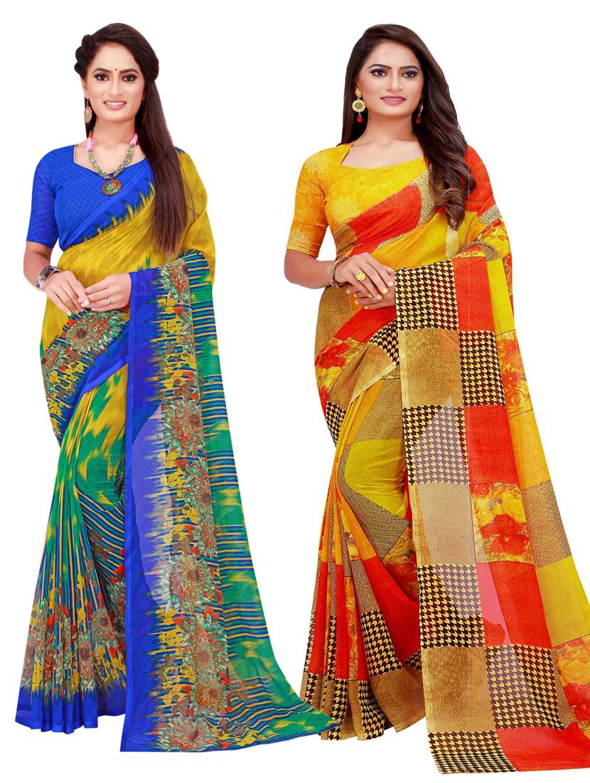 pack of 2 printed sarees with blouse - 18742279 -  Zoom Image - 0