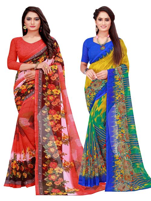pack of 2 printed sarees with blouse - 18742319 -  Standard Image - 0