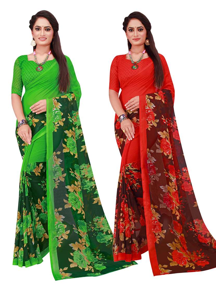 pack of 2 printed sarees with blouse - 18742350 -  Zoom Image - 0