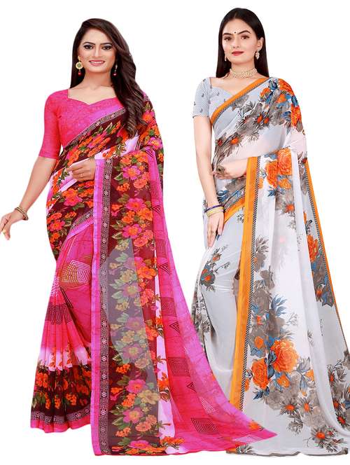 multi coloured printed saree set with blouse - 18742447 - Standard Image - 0