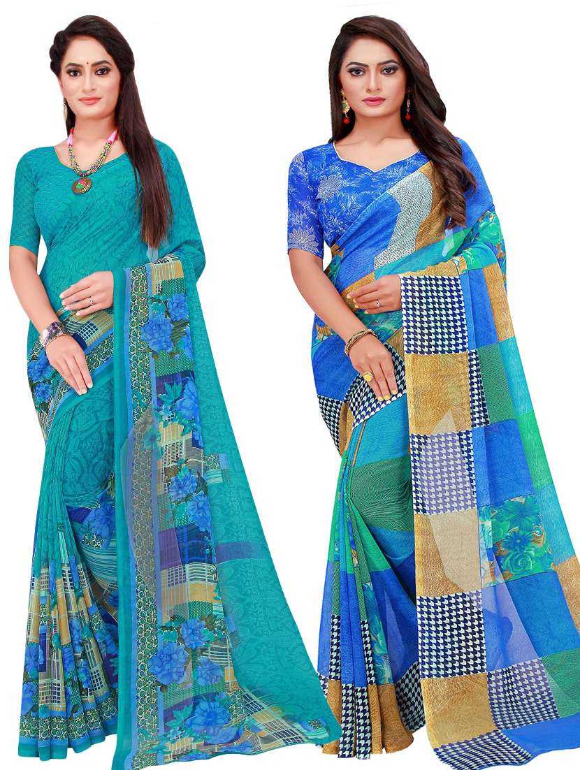 pack off 2 printed sarees with blouse