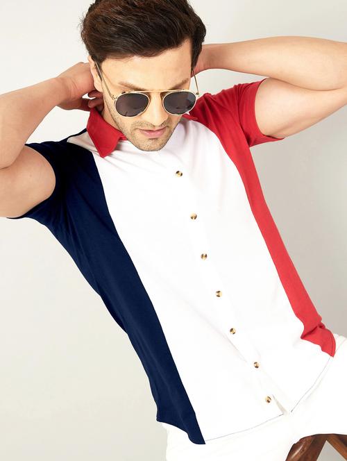 mens color block casual shirt - 18742732 - Standard Image - 0