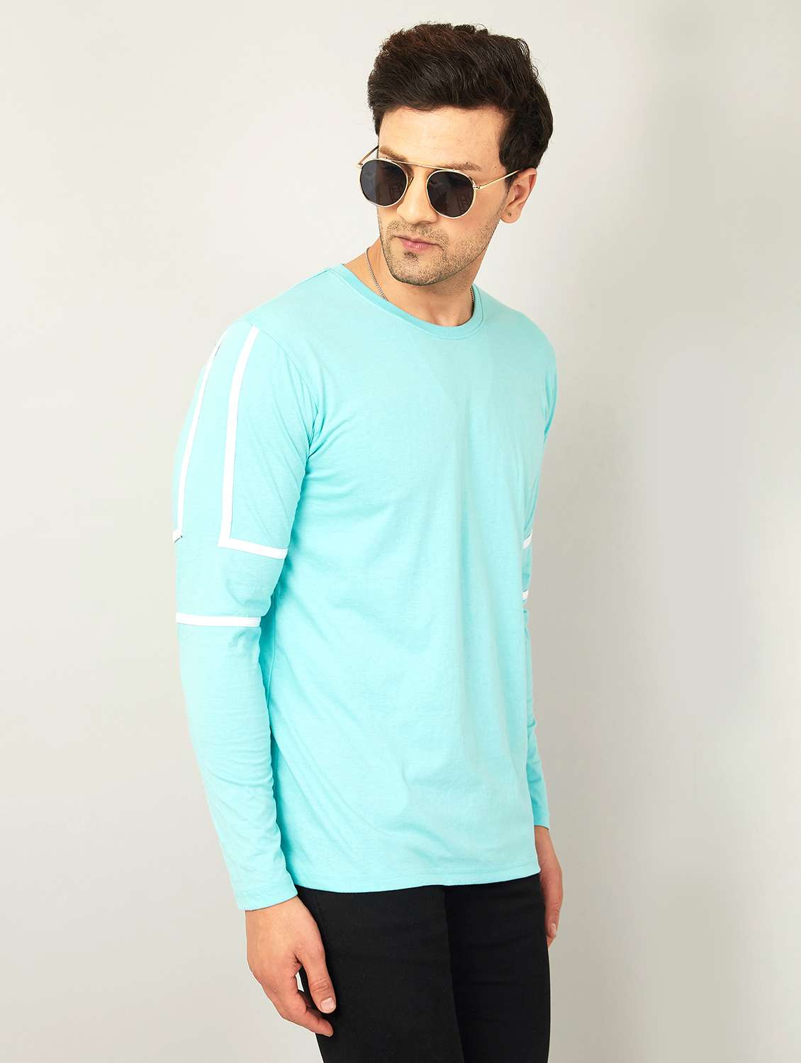 Buy online Turquoise Colored Round Neck T-shirt from top wear for