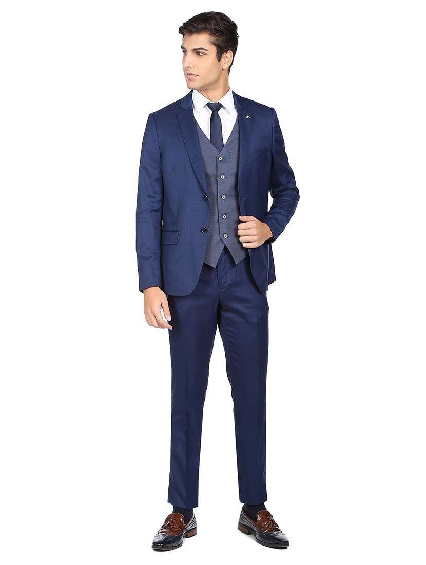 navy blue solid suit set