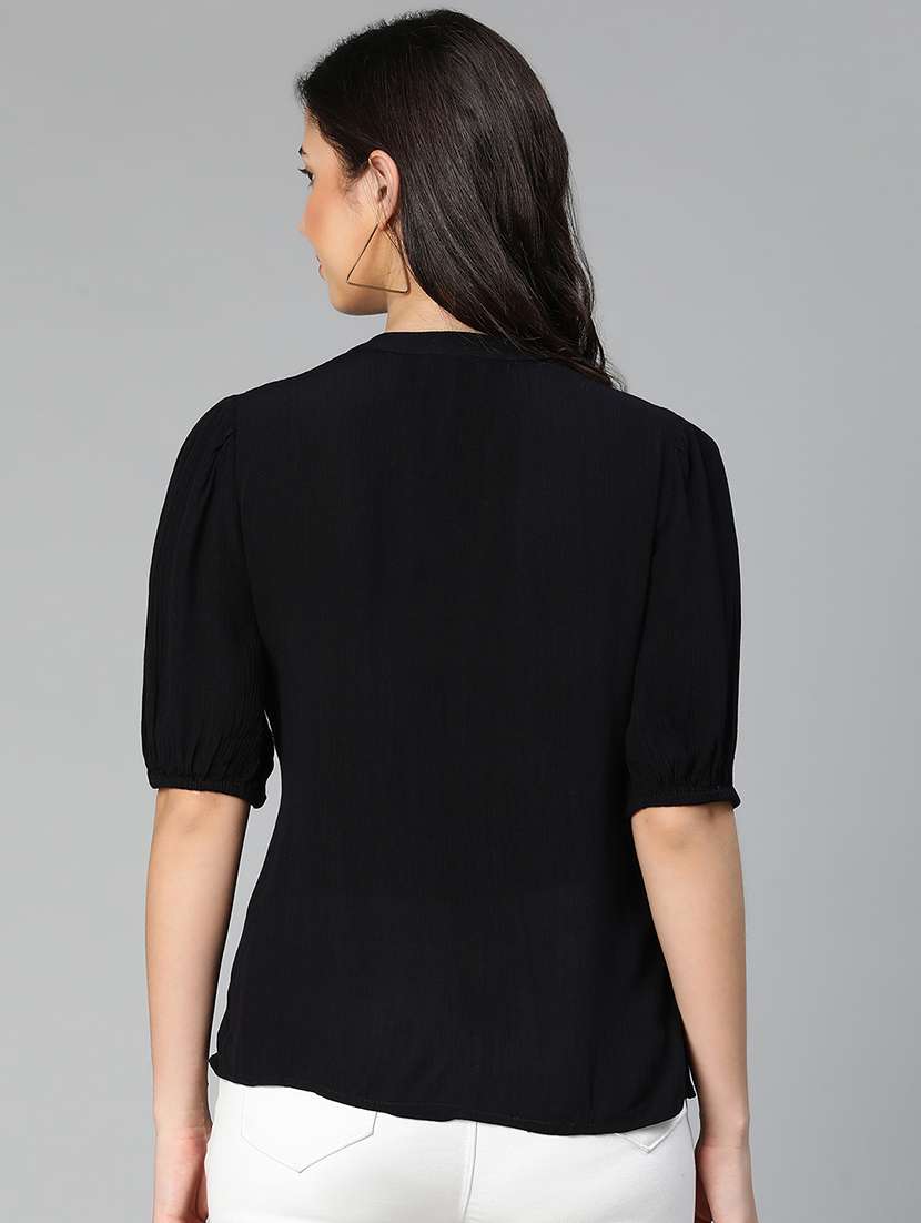 black embroidered viscose blouson top - 18743100 -  Standard Image - 3
