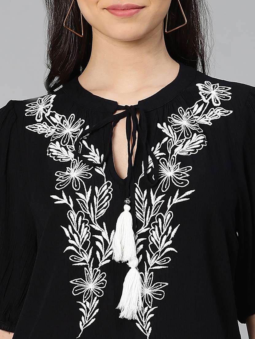 black embroidered viscose blouson top - 18743100 -  Standard Image - 5