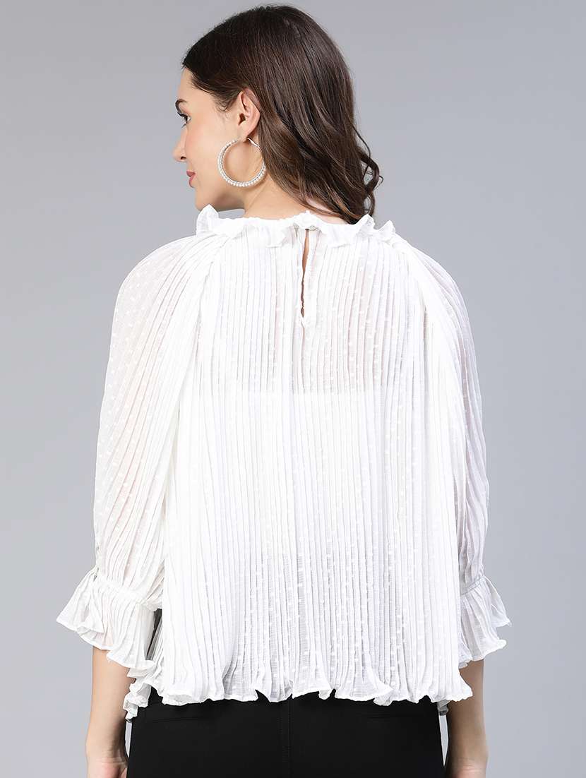 women's ruffle round neck top - 18743107 -  Standard Image - 3