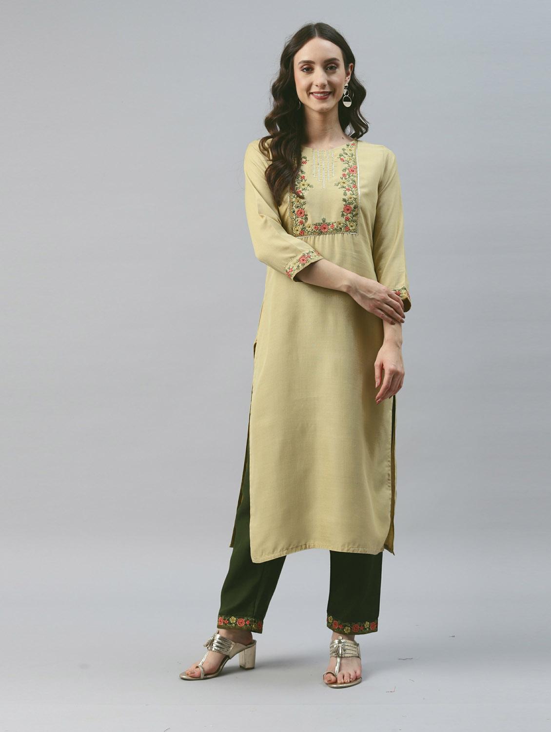 beige cotton kurta pant set - 18743180 - Zoom Image - 0