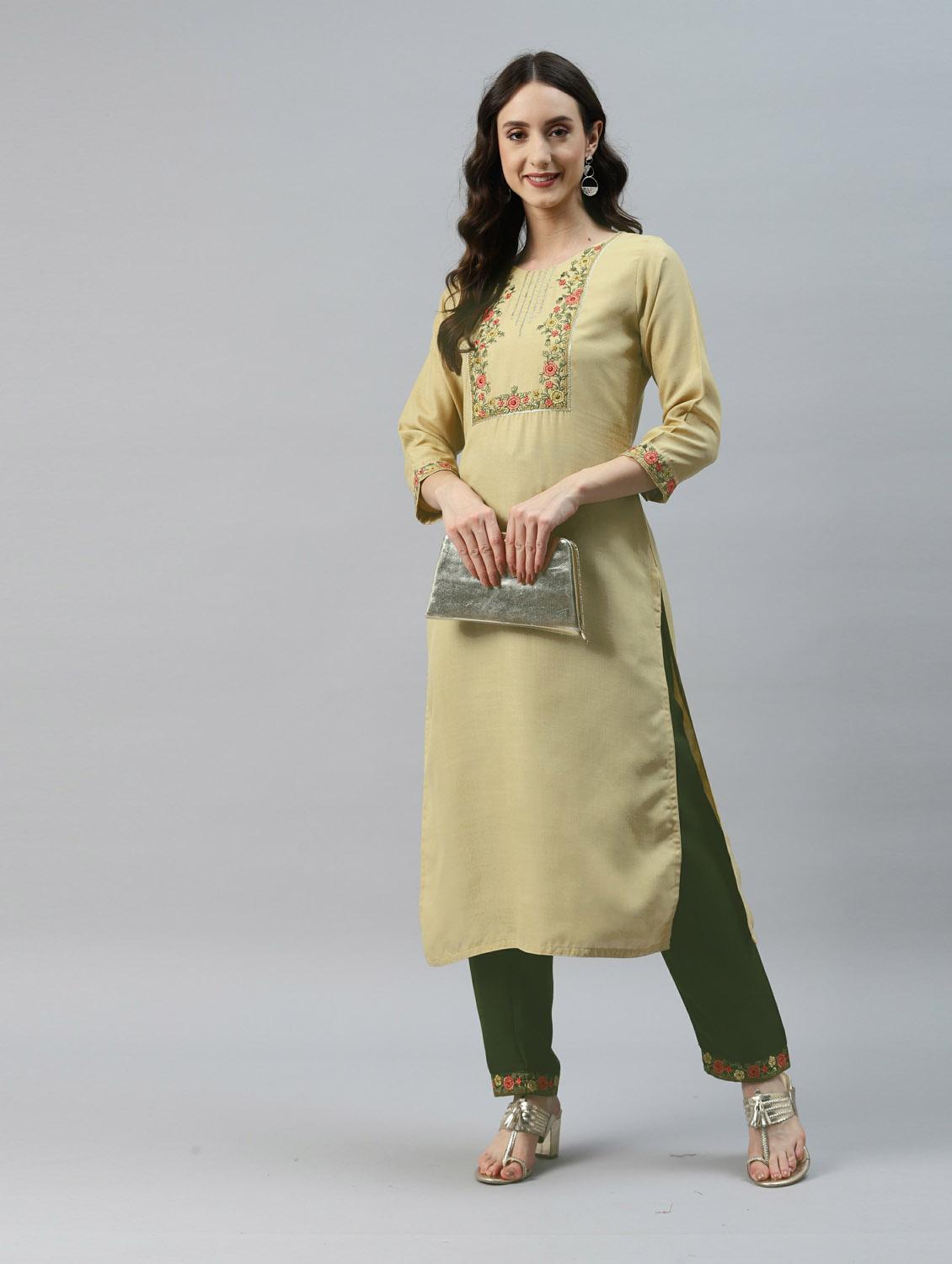 beige cotton kurta pant set - 18743180 - Standard Image - 3