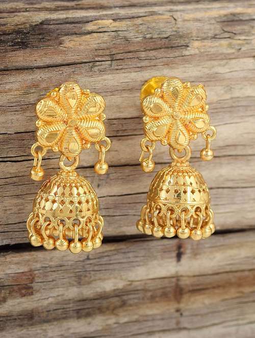 gold brass jhumka earring - 18743358 -  Standard Image - 0