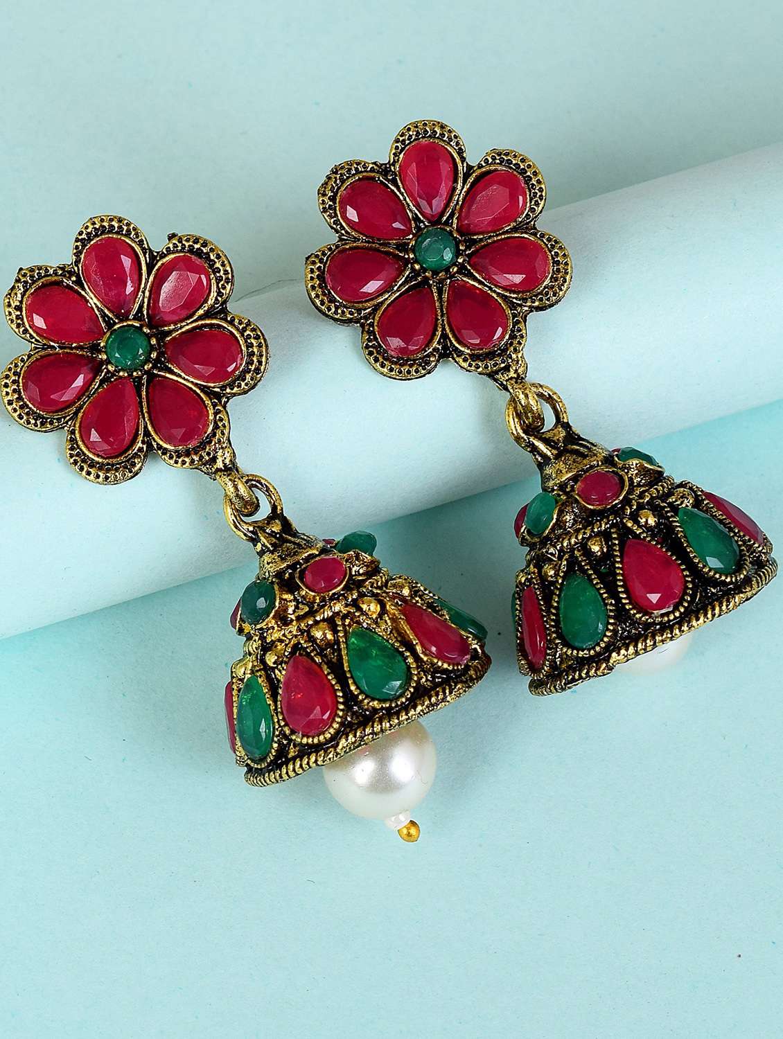 multi colored brass jhumka earring